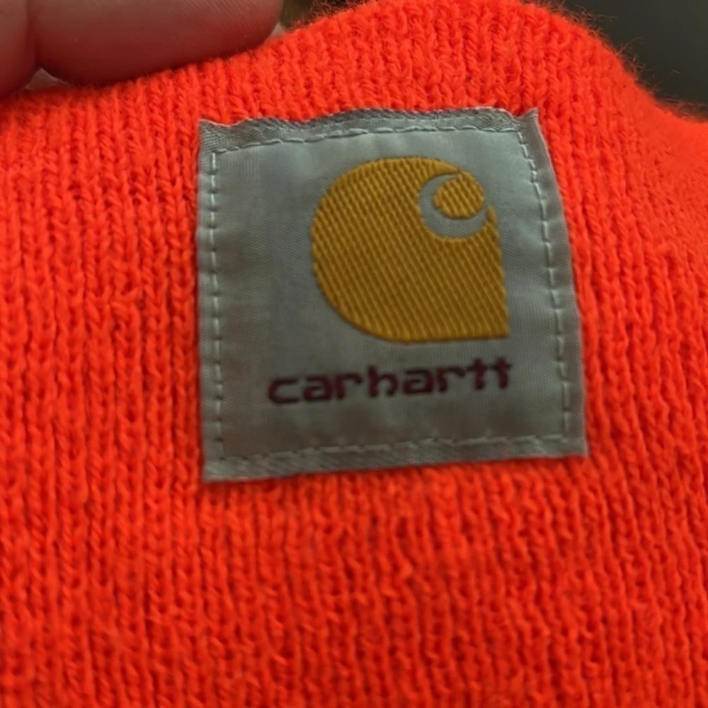 Carhartt Bright Neon Orange Ribbed Beanie Foldover Hat - One Size - unisex